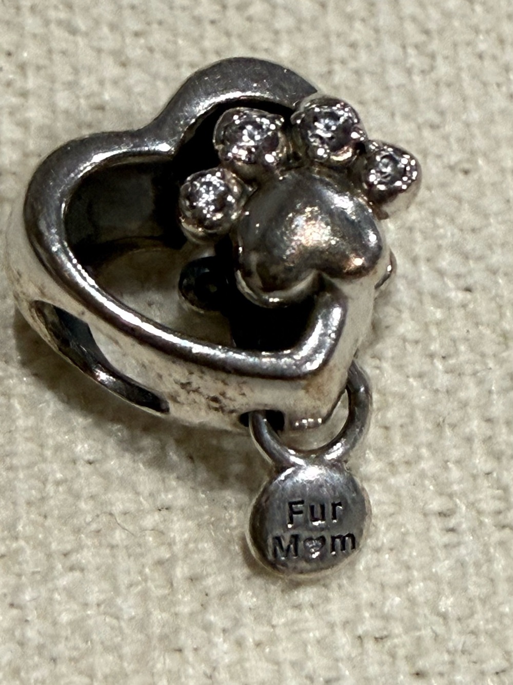 Pandora Sterling Silver Fur Mom Paw Print Heart Dangle Charm